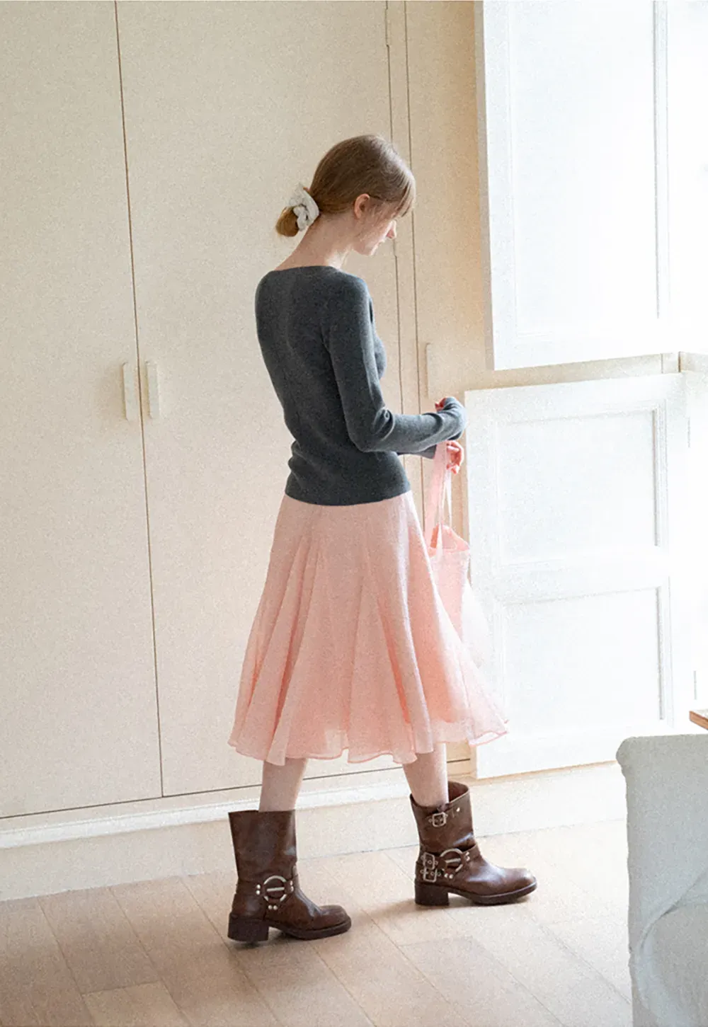 Flared Pleated Midi Skirt