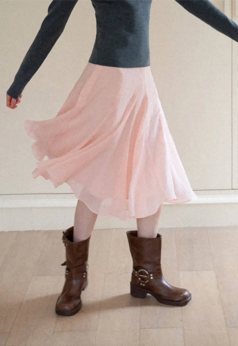 Flared Pleated Midi Skirt