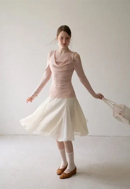 Flared Pleated Midi Skirt