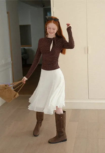 Flared Pleated Midi Skirt