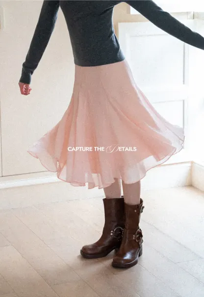 Flared Pleated Midi Skirt