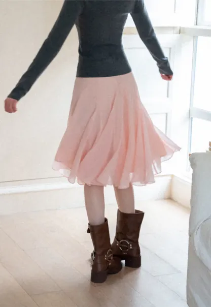 Flared Pleated Midi Skirt