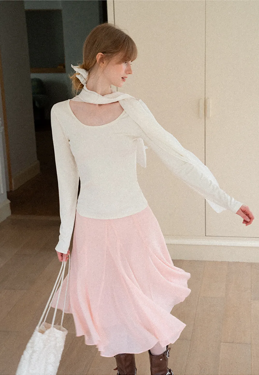 Flared Pleated Midi Skirt