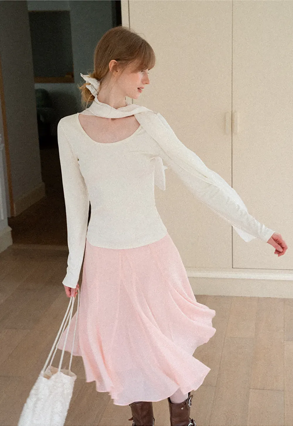 Flared Pleated Midi Skirt