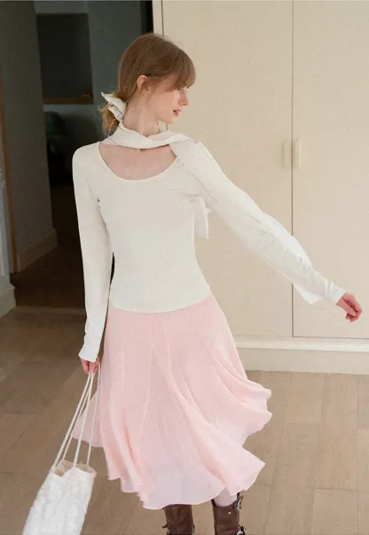 Flared Pleated Midi Skirt