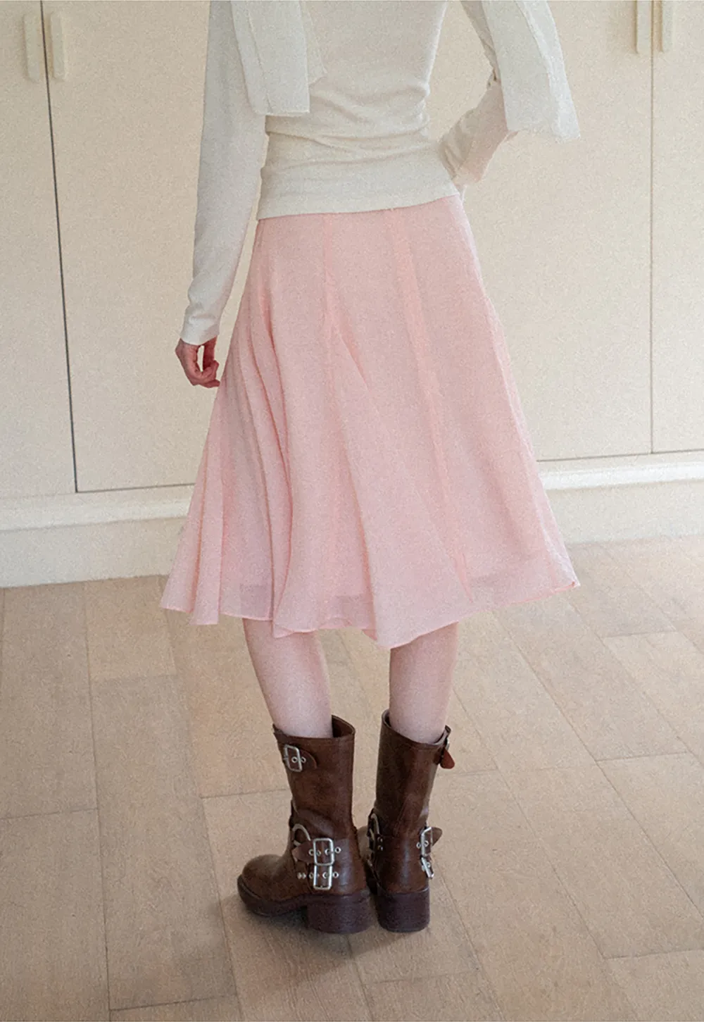 Flared Pleated Midi Skirt