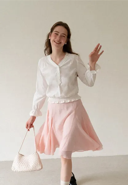 Flared Pleated Midi Skirt