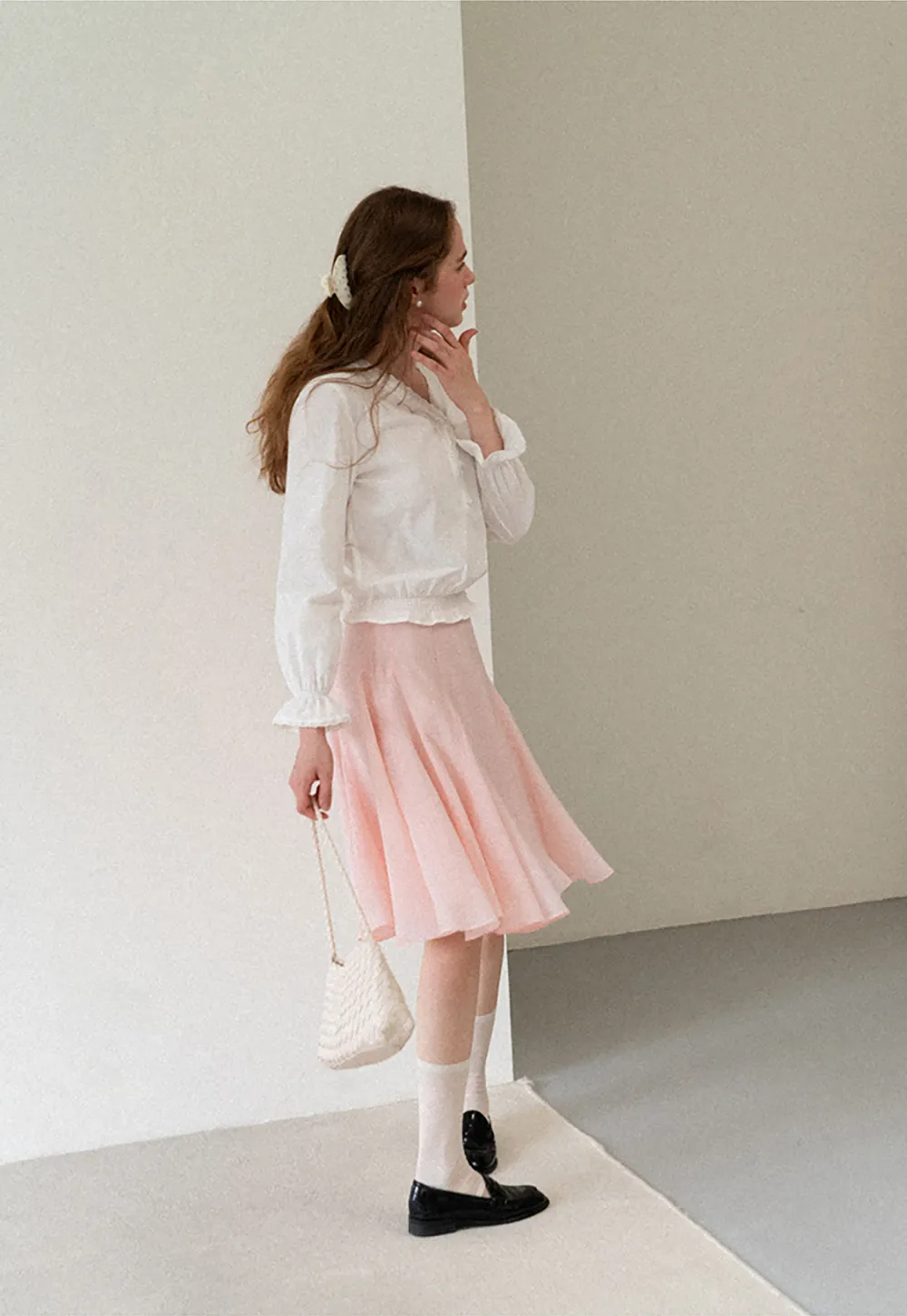 Flared Pleated Midi Skirt