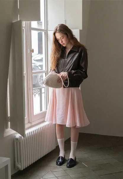 Flared Pleated Midi Skirt