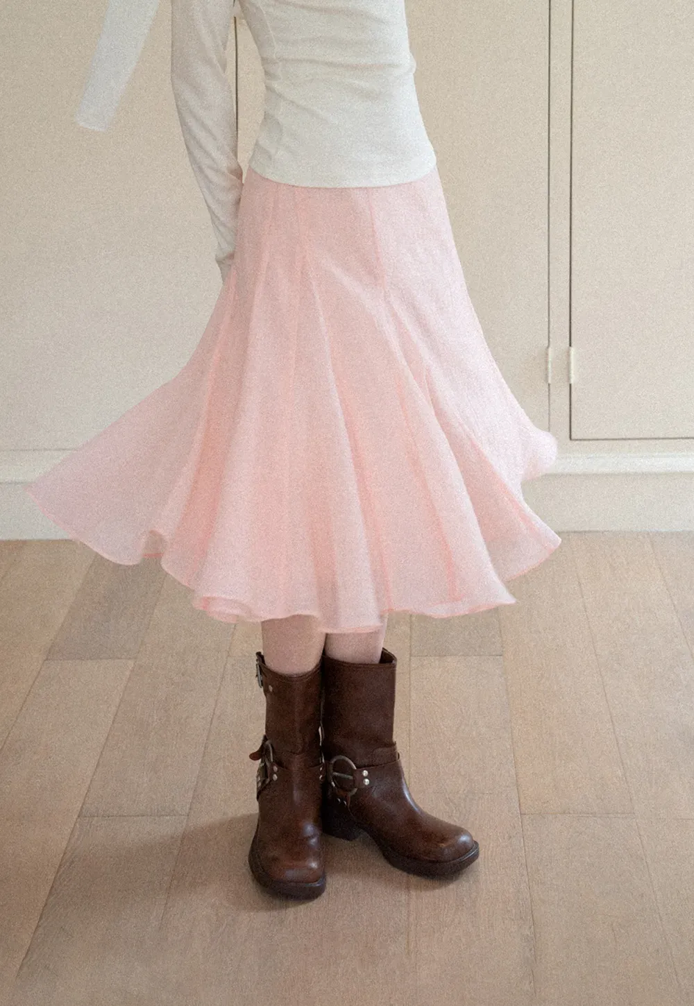 Flared Pleated Midi Skirt