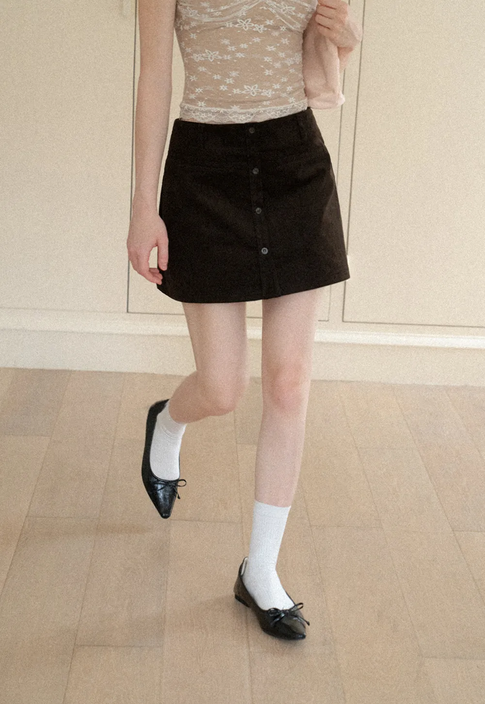 Button Front A Line Mini Skirt