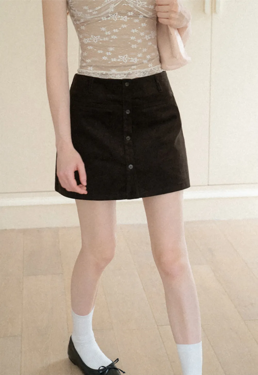Button Front A Line Mini Skirt