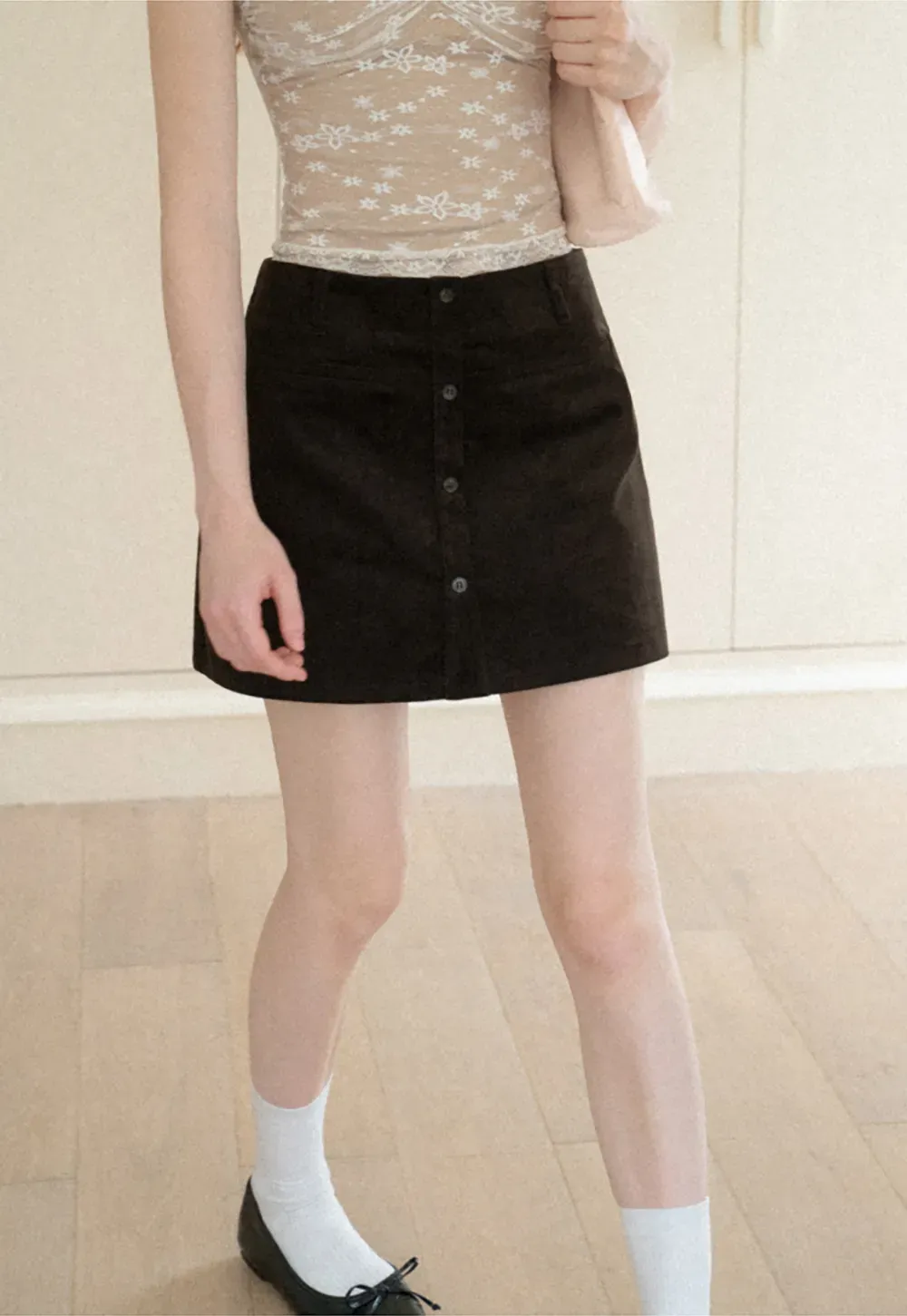 Button Front A Line Mini Skirt