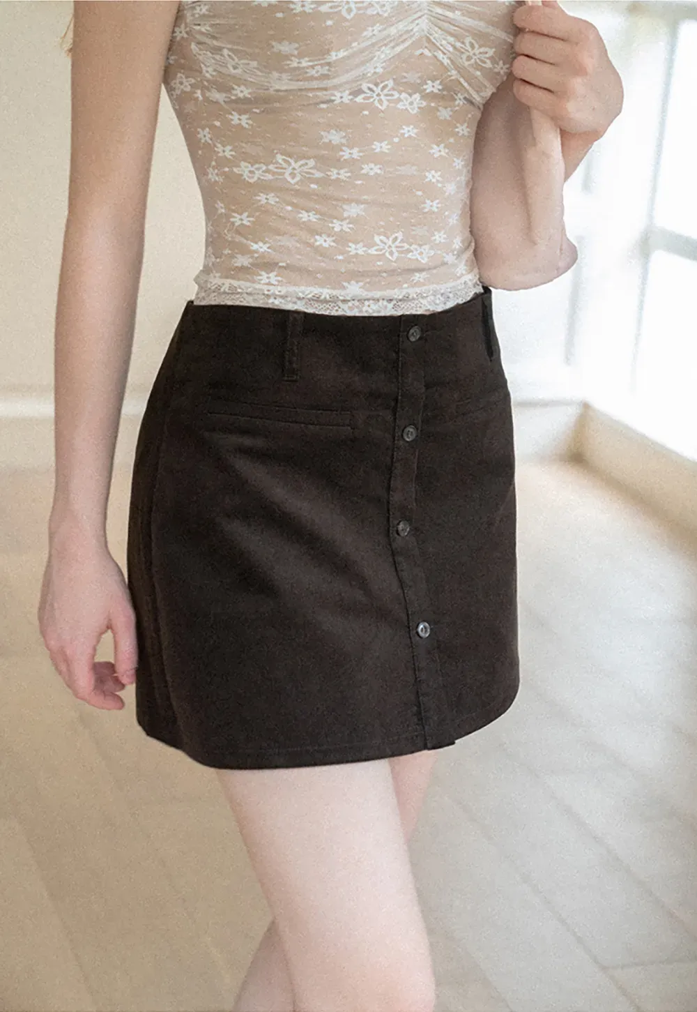 Button Front A Line Mini Skirt