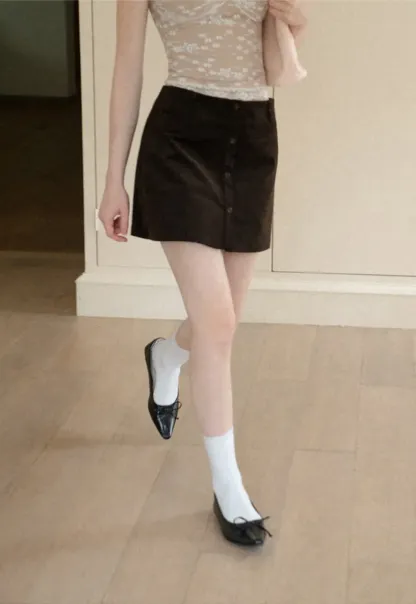 Button Front A Line Mini Skirt
