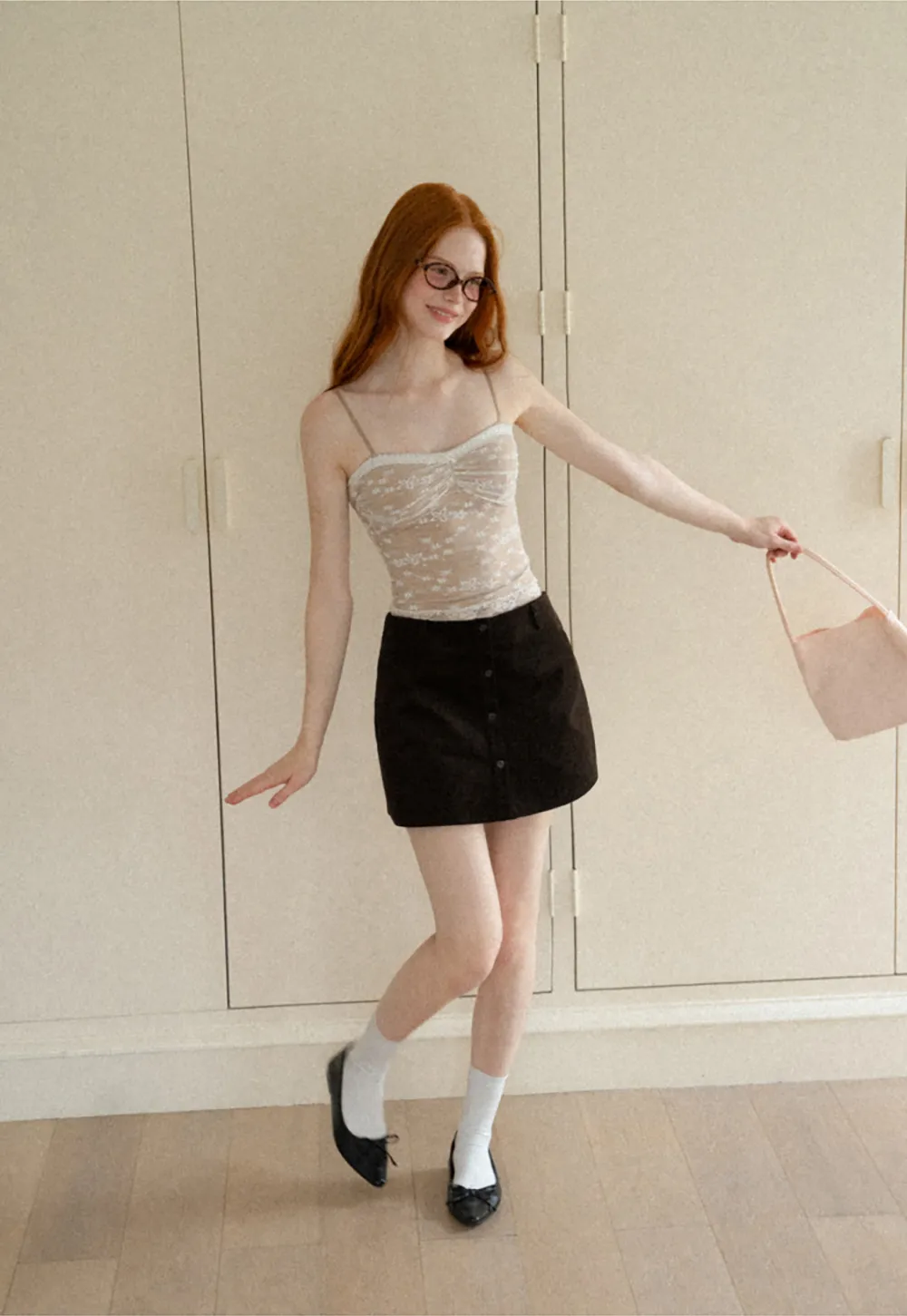 Button Front A Line Mini Skirt