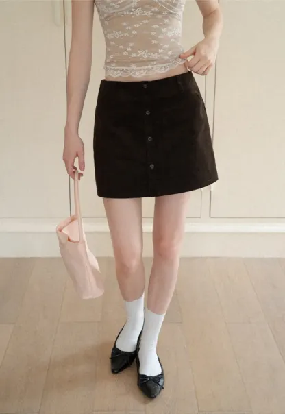 Button Front A Line Mini Skirt