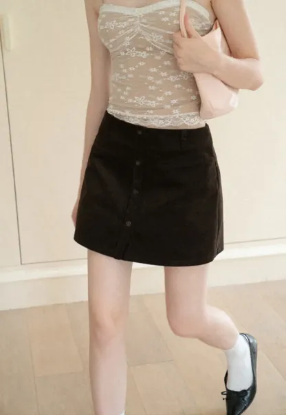 Button Front A Line Mini Skirt