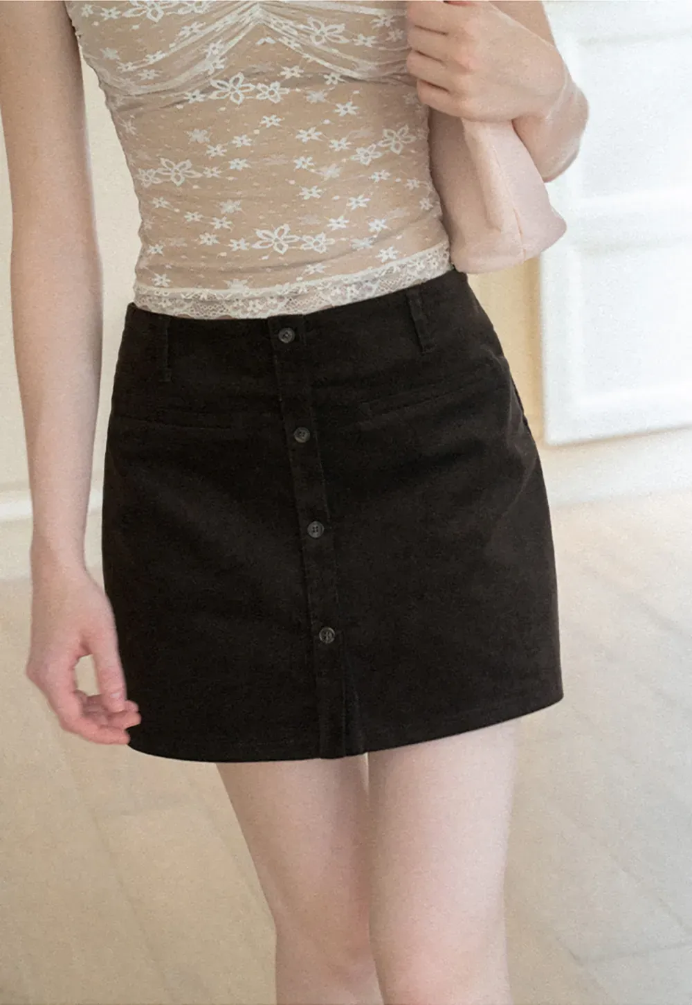 Button Front A Line Mini Skirt