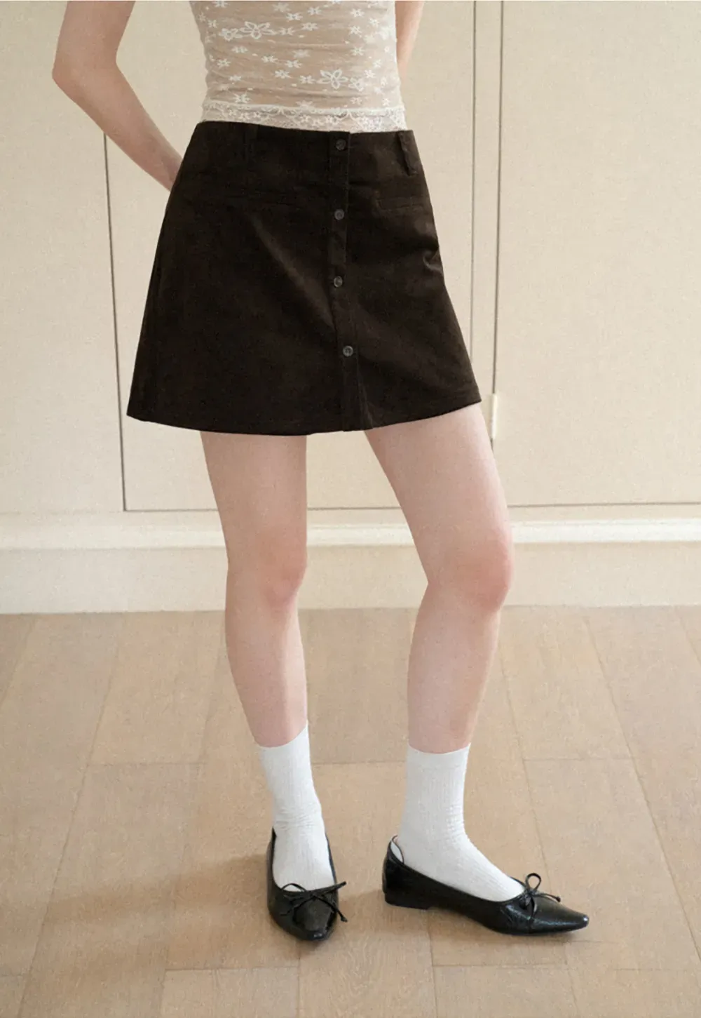 Button Front A Line Mini Skirt