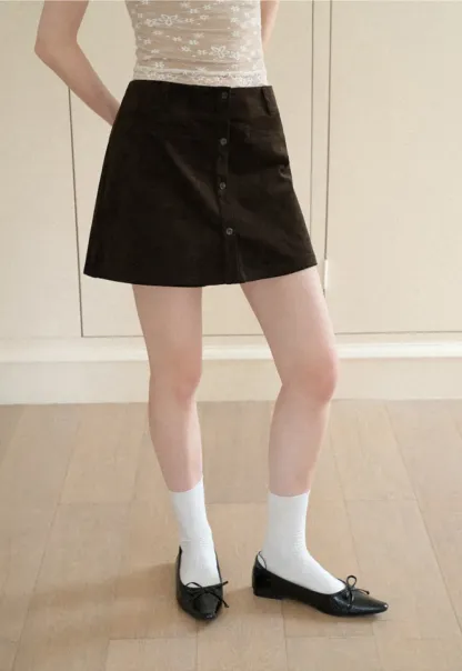 Button Front A Line Mini Skirt