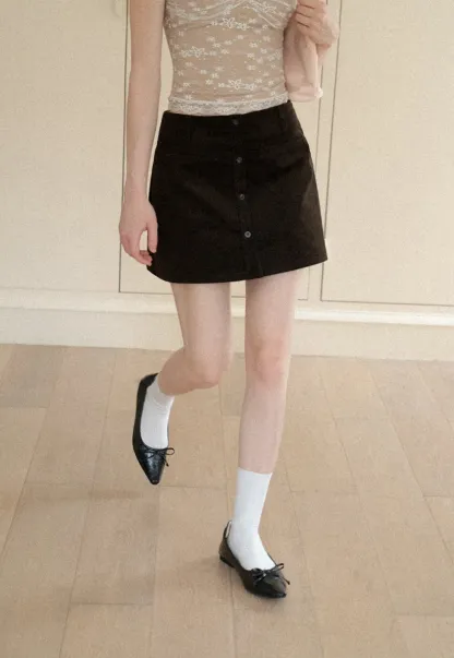 Button Front A Line Mini Skirt