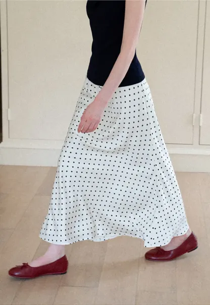 Polka Dot Print Flared Midi Skirt