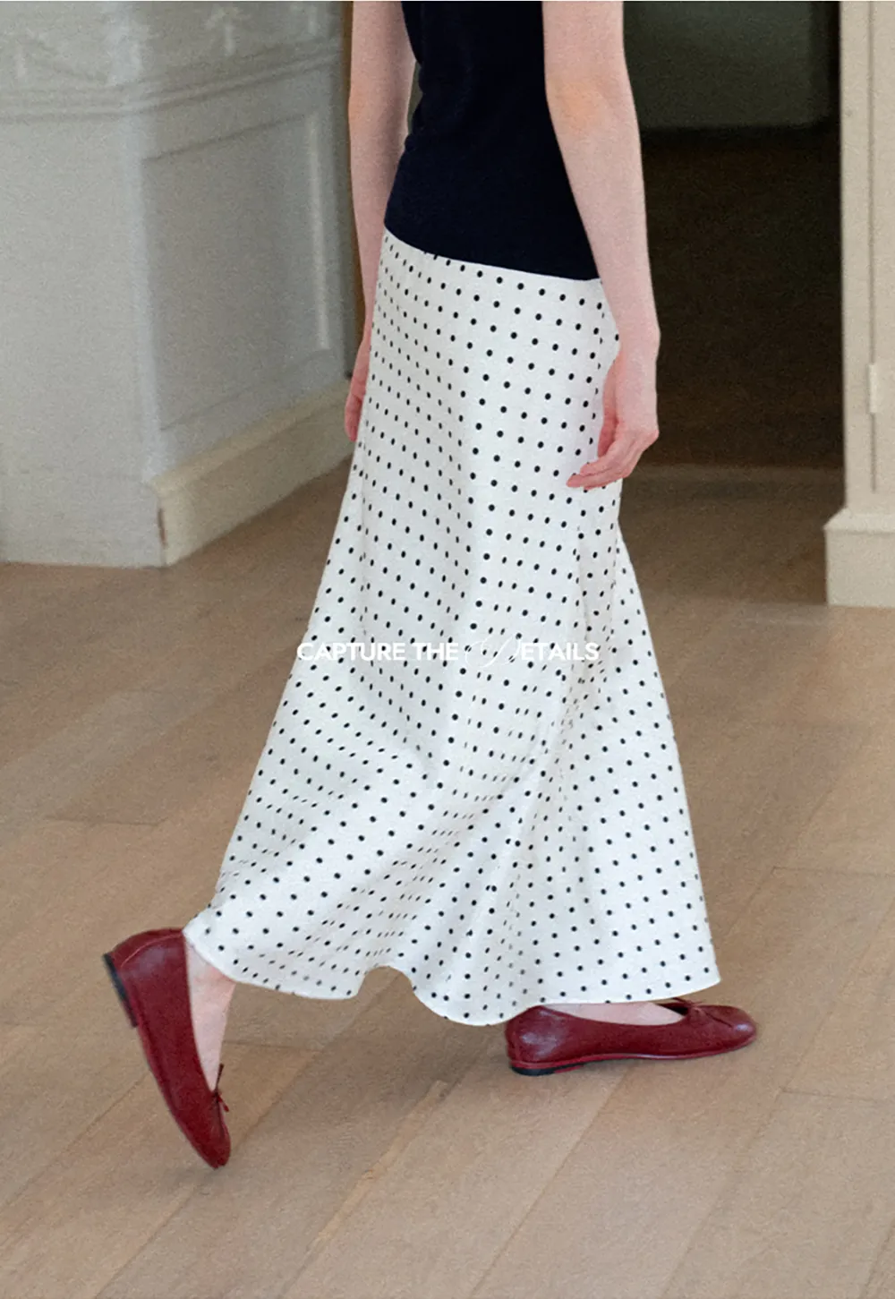 Polka Dot Print Flared Midi Skirt