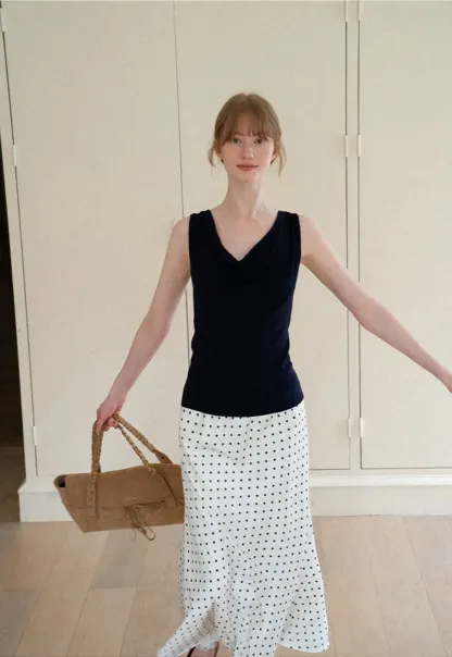 Polka Dot Print Flared Midi Skirt