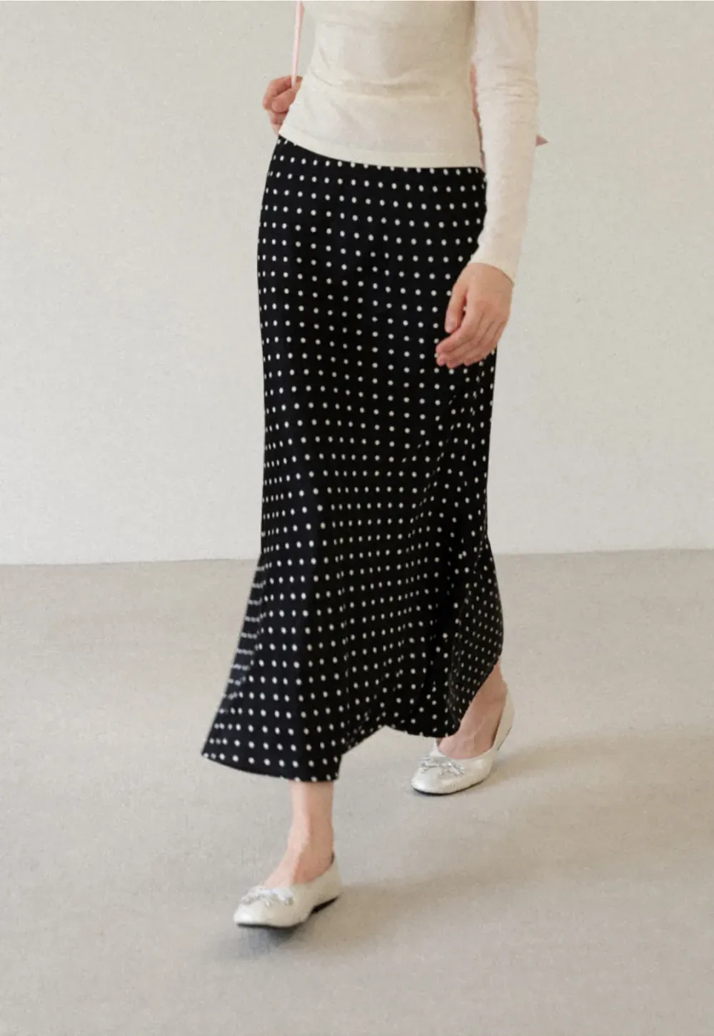 Polka Dot Print Flared Midi Skirt