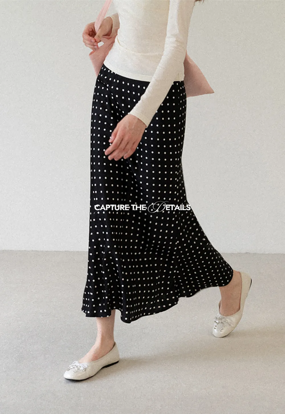 Polka Dot Print Flared Midi Skirt