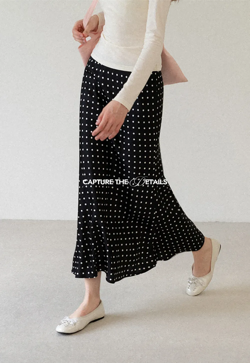 Polka Dot Print Flared Midi Skirt