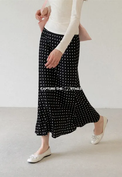 Polka Dot Print Flared Midi Skirt
