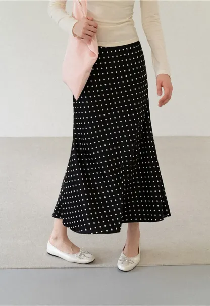 Polka Dot Print Flared Midi Skirt