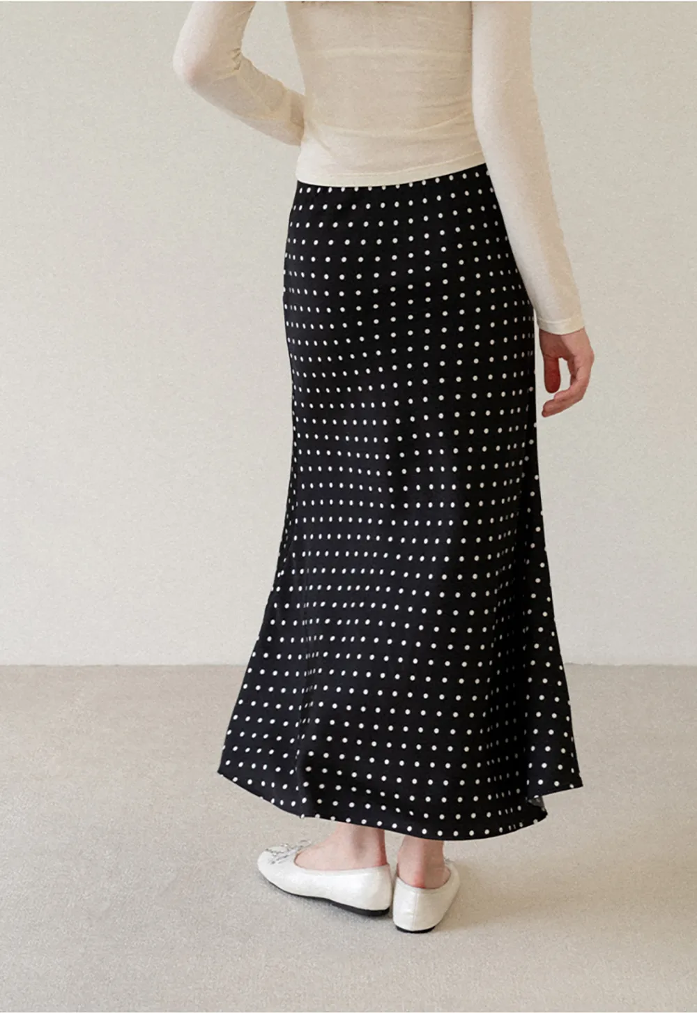Polka Dot Print Flared Midi Skirt