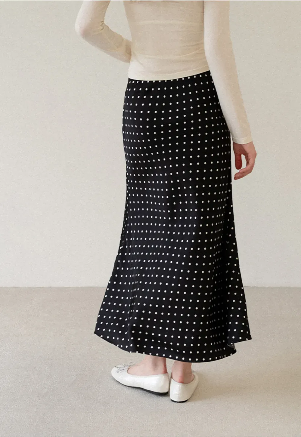 Polka Dot Print Flared Midi Skirt