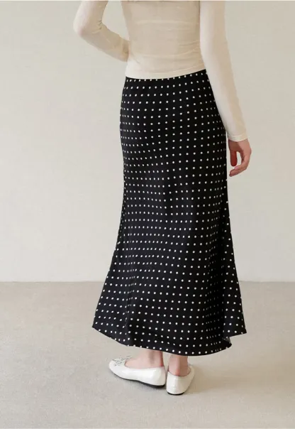 Polka Dot Print Flared Midi Skirt