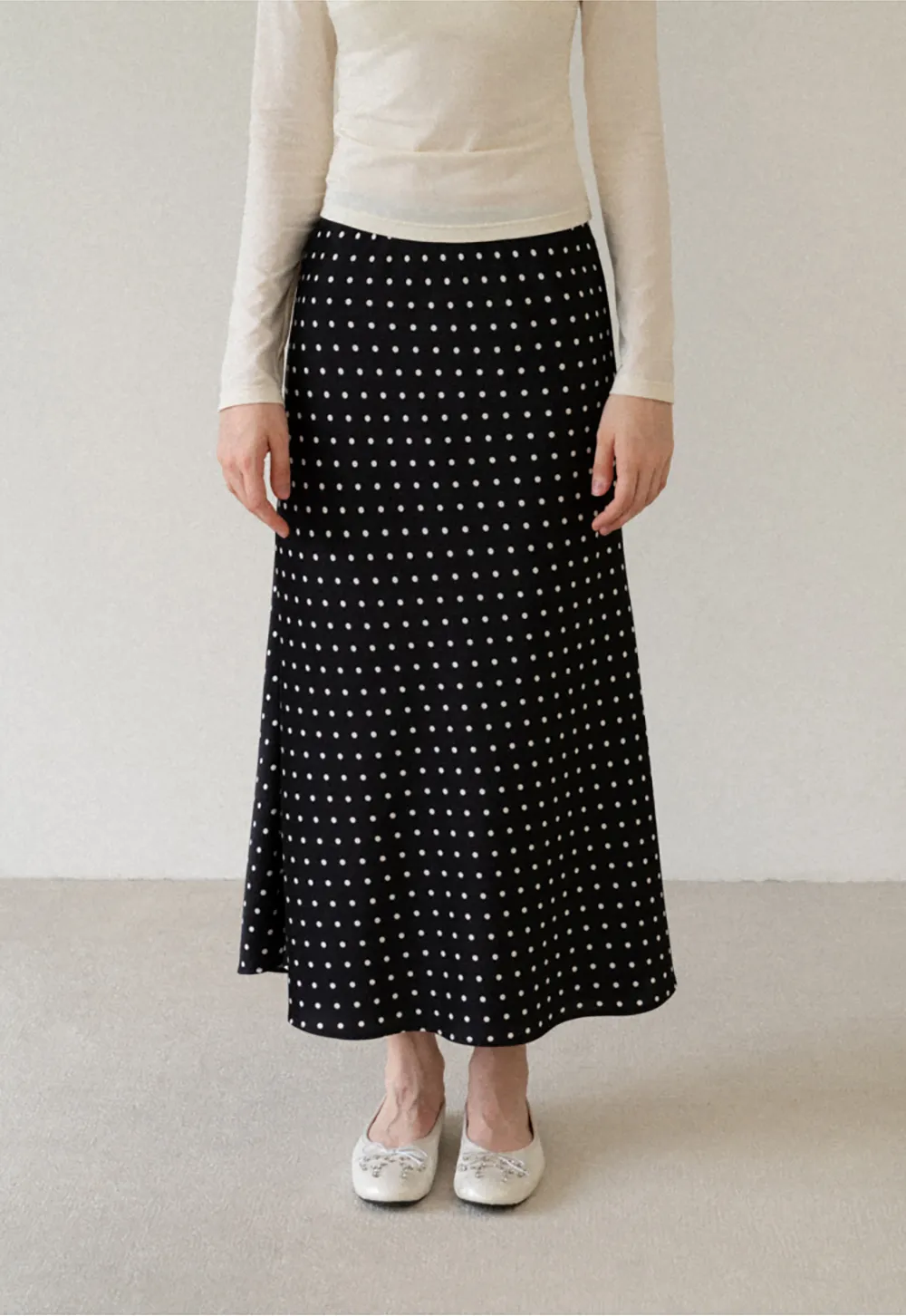 Polka Dot Print Flared Midi Skirt