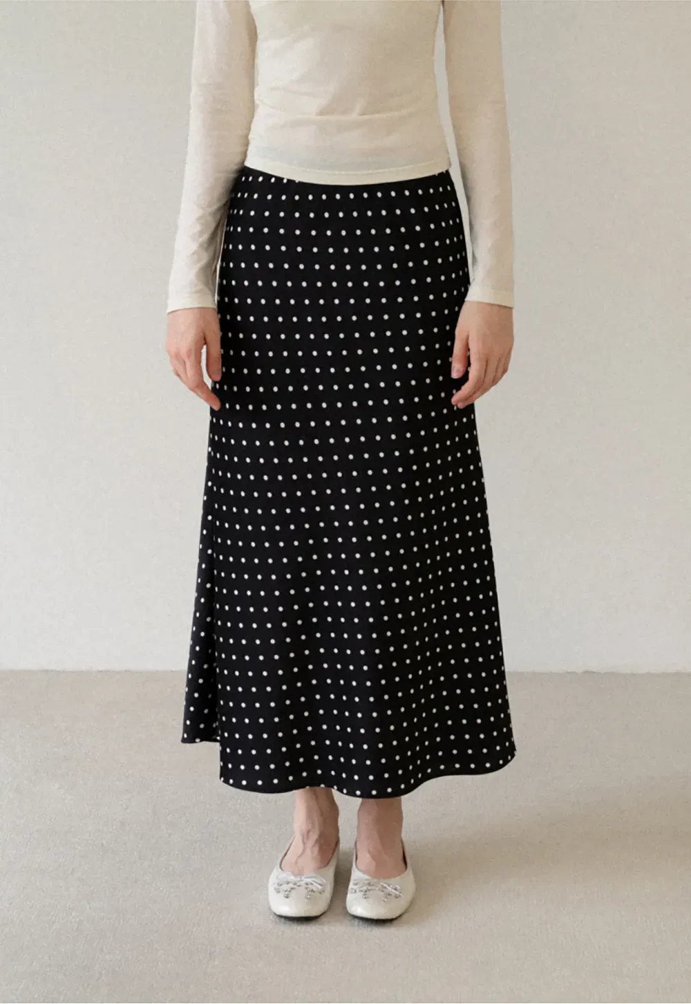 Polka Dot Print Flared Midi Skirt