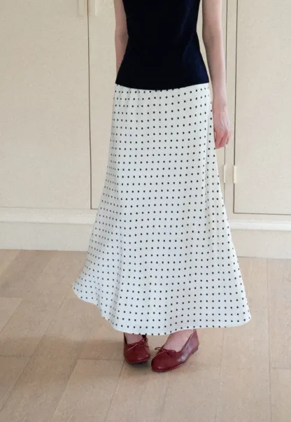 Polka Dot Print Flared Midi Skirt