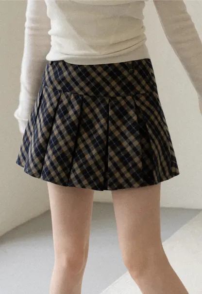 Pleated Plaid Mini Skirt