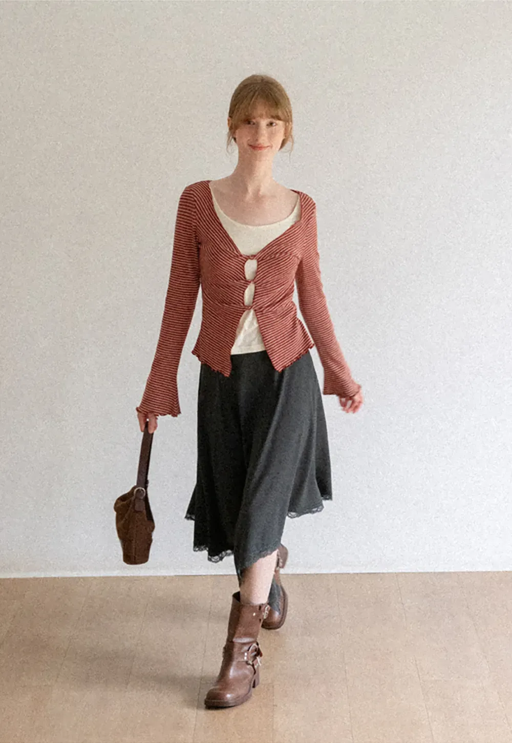 Asymmetrical Hem Lace Trim Skirt