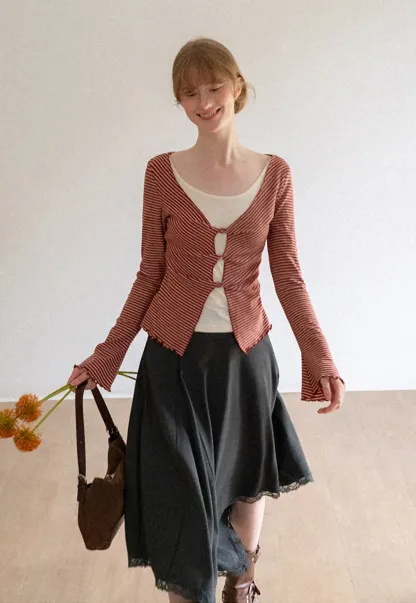 Asymmetrical Hem Lace Trim Skirt