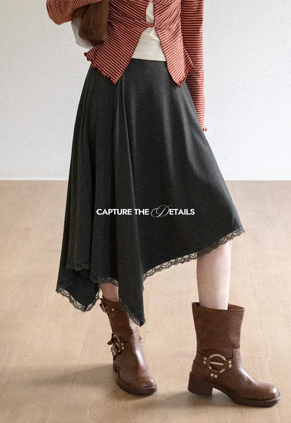 Asymmetrical Hem Lace Trim Skirt