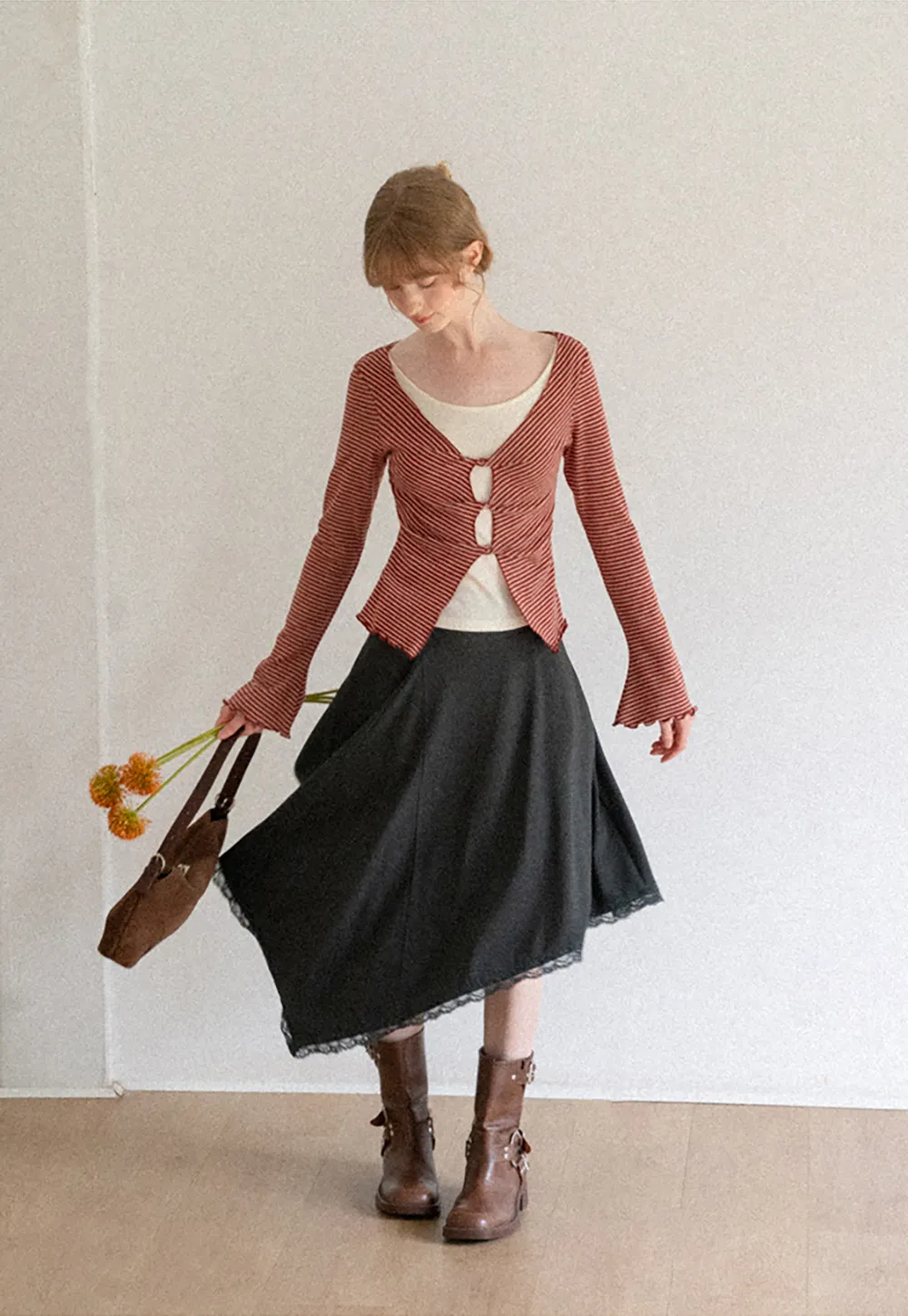 Asymmetrical Hem Lace Trim Skirt