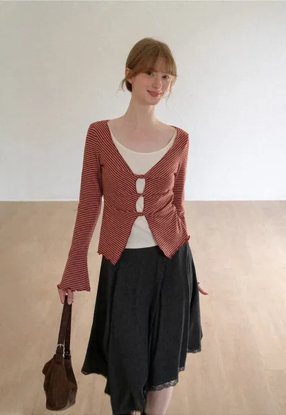 Asymmetrical Hem Lace Trim Skirt