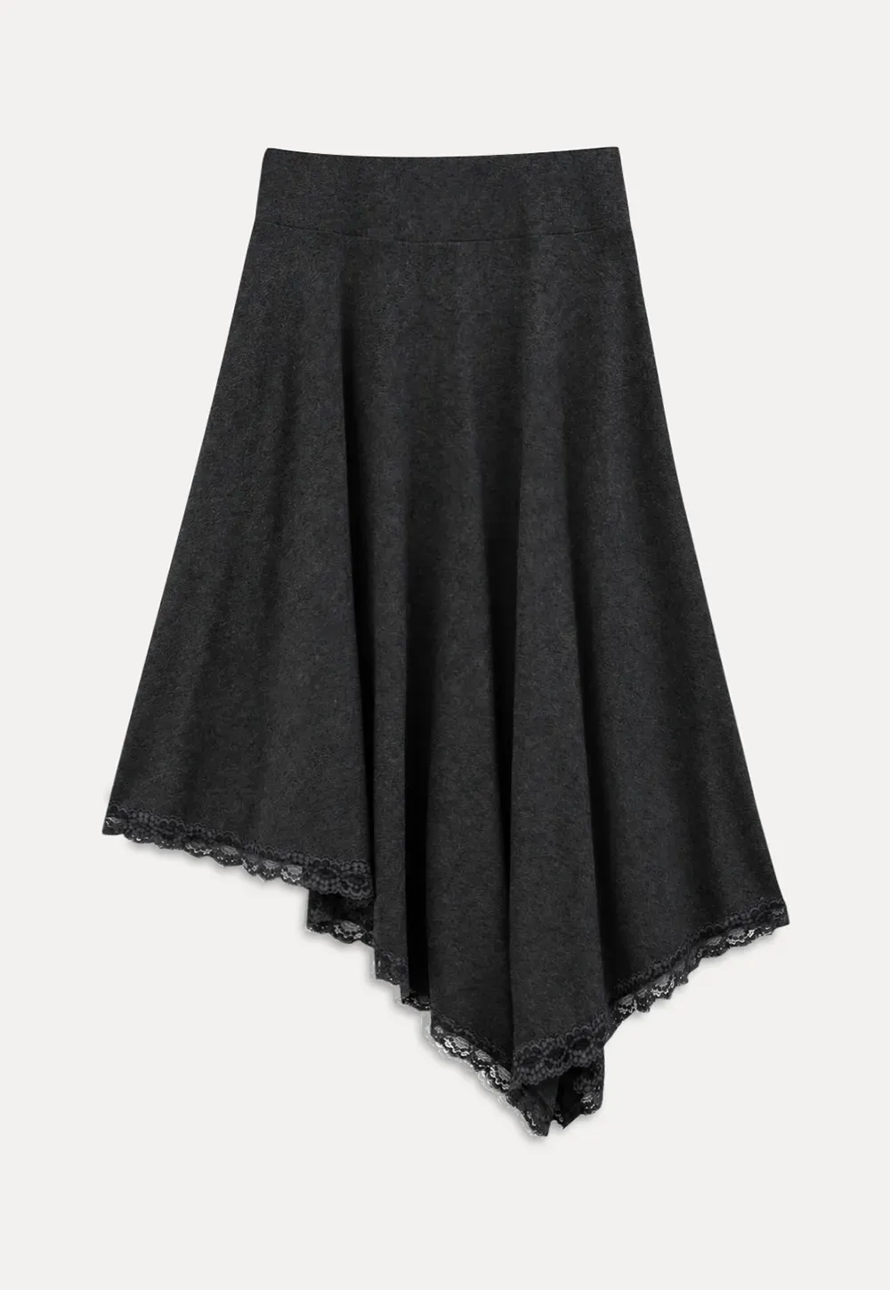 Asymmetrical Hem Lace Trim Skirt