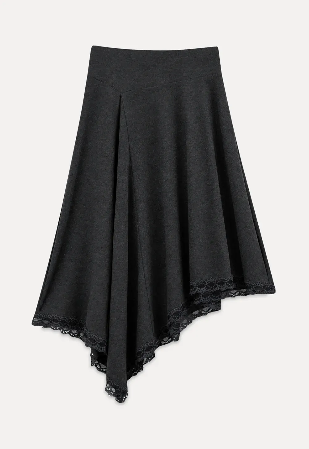 Asymmetrical Hem Lace Trim Skirt