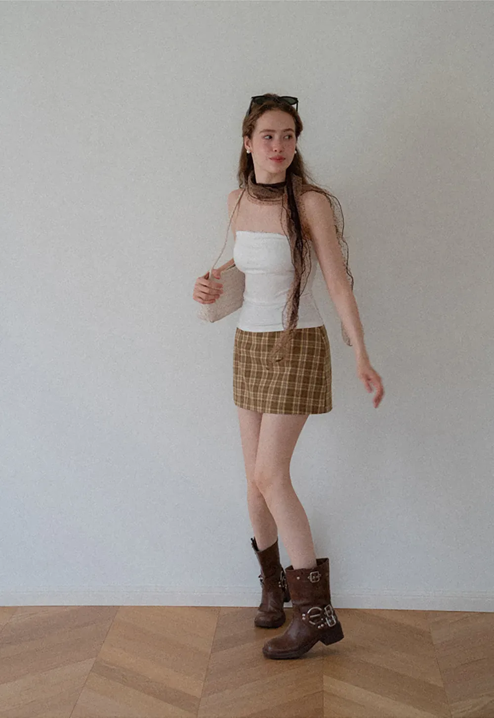 Plaid Pattern High Waist Mini Skirt