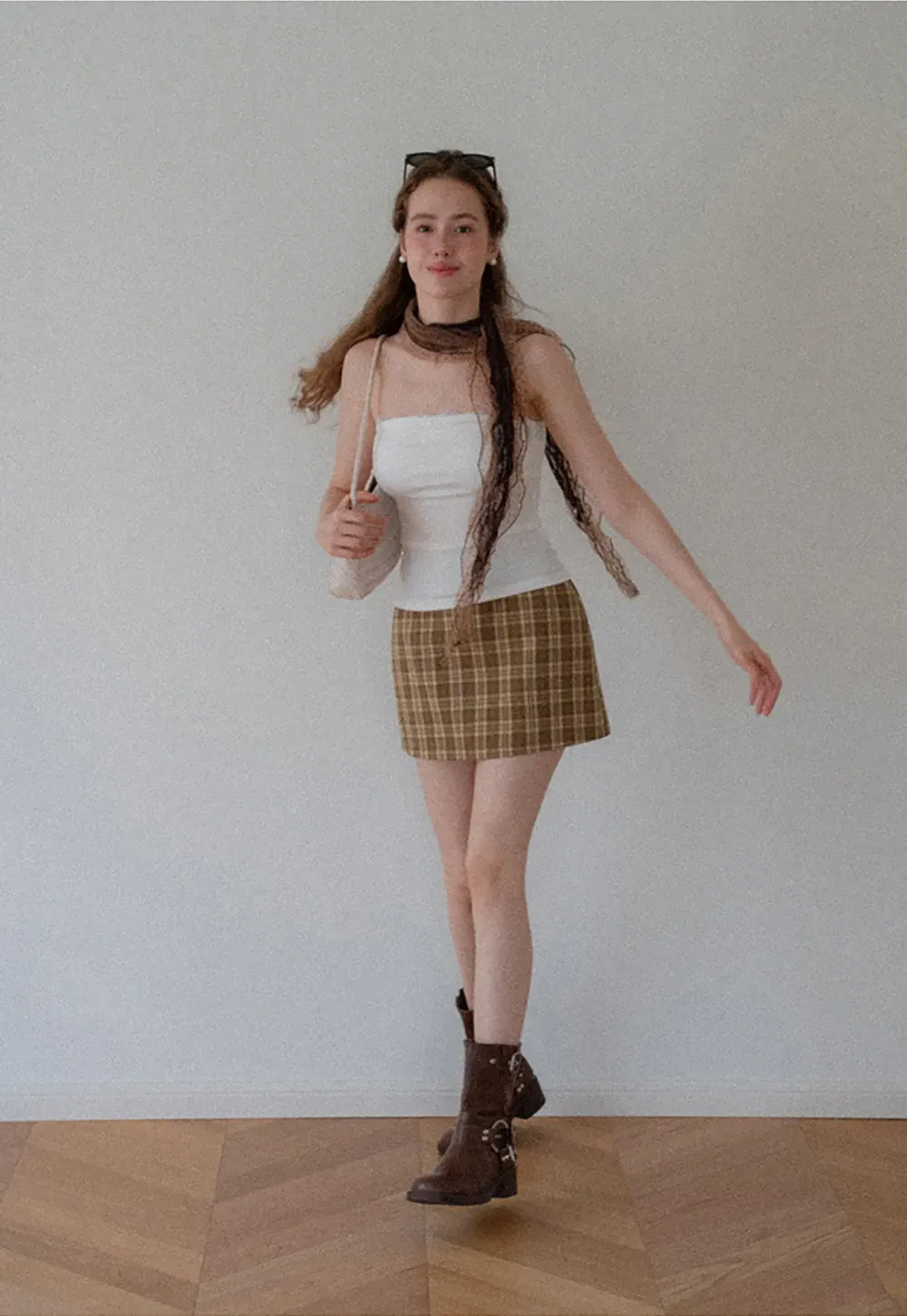 Plaid Pattern High Waist Mini Skirt